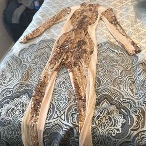 Tan and gold bodysuit